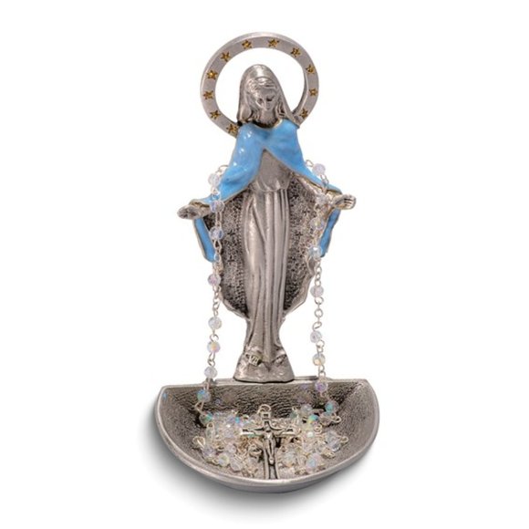Our Lady of Grace Silver-tone Enameled and Epoxy Rosary Holder - Picture 1 of 3